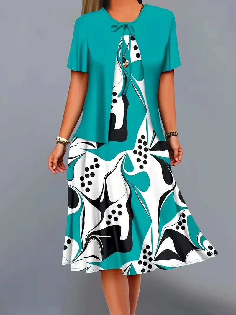 Women’s Floral Dress Set with Cardigan – Casual Elegant Wear
