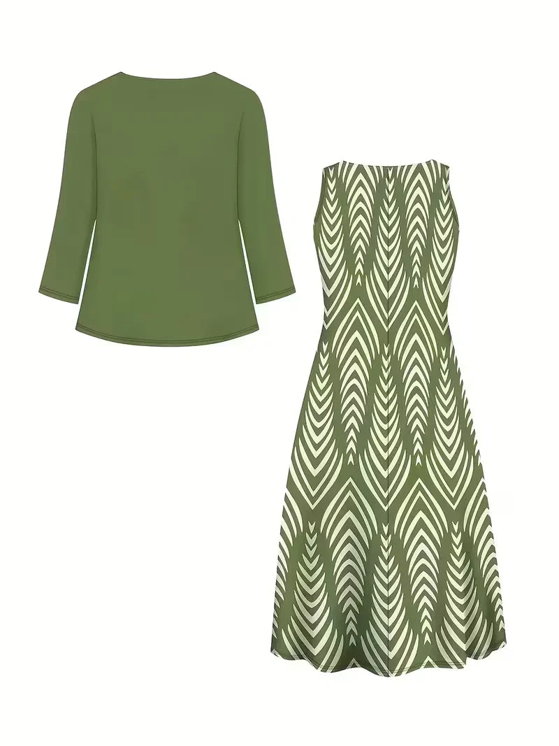 Women’s Floral Dress Set with Cardigan – Casual Elegant Wear