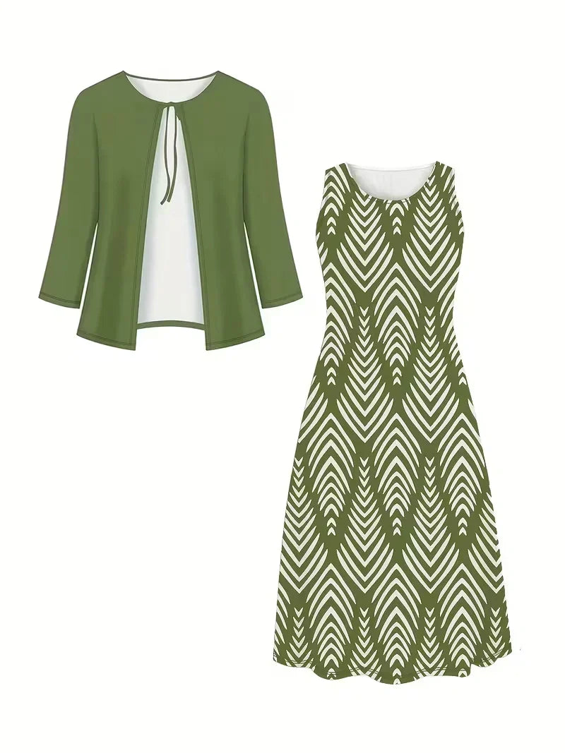 Women’s Floral Dress Set with Cardigan – Casual Elegant Wear