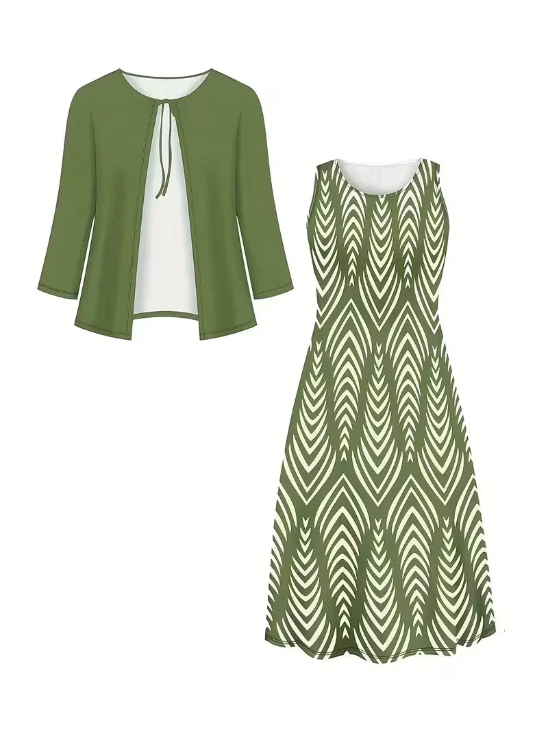 Women’s Floral Dress Set with Cardigan – Casual Elegant Wear