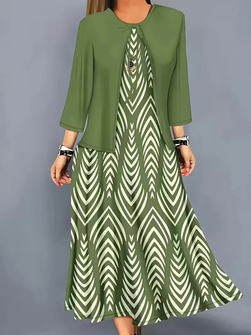 Women’s Floral Dress Set with Cardigan – Casual Elegant Wear
