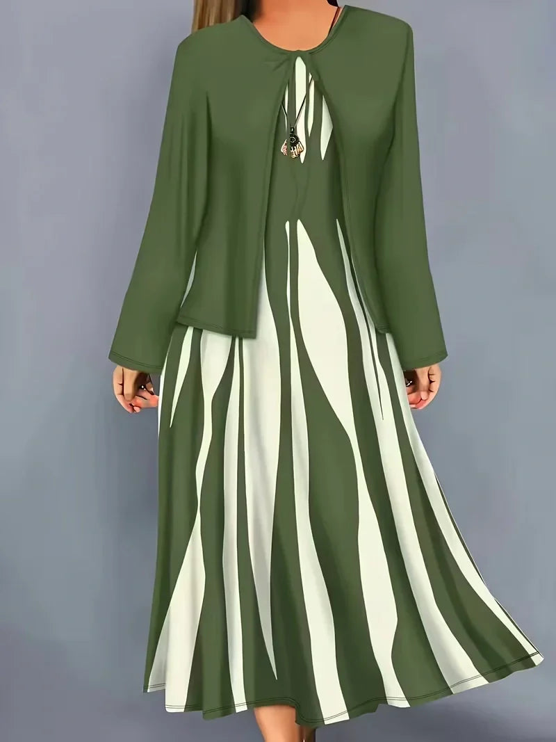 Women’s Floral Dress Set with Cardigan – Casual Elegant Wear