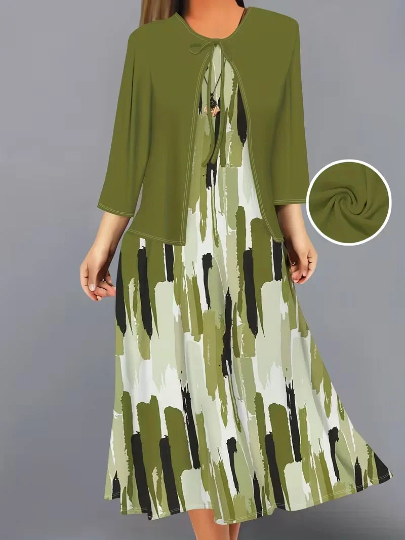 Women’s Floral Dress Set with Cardigan – Casual Elegant Wear
