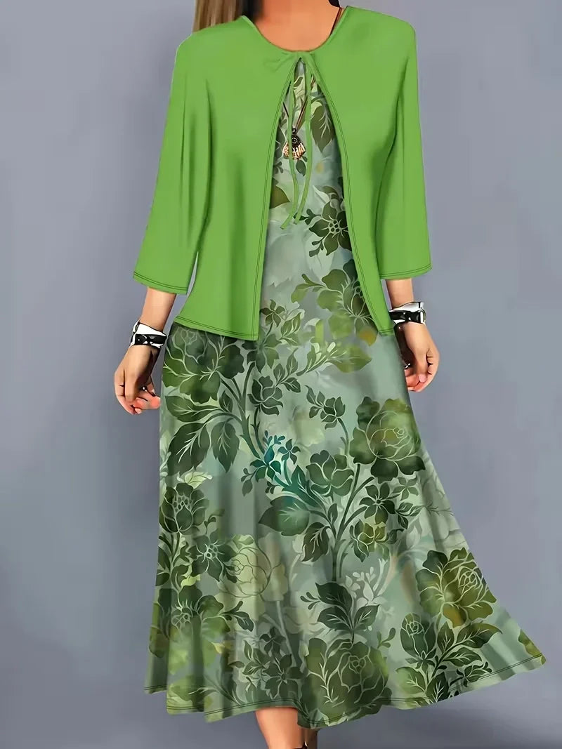 Women’s Floral Dress Set with Cardigan – Casual Elegant Wear