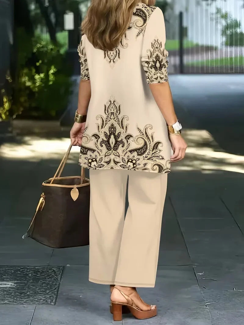 Floral Embroidered 3 Piece Linen Co-ord Set for Women — Jacket Vest and Wide Leg Pants