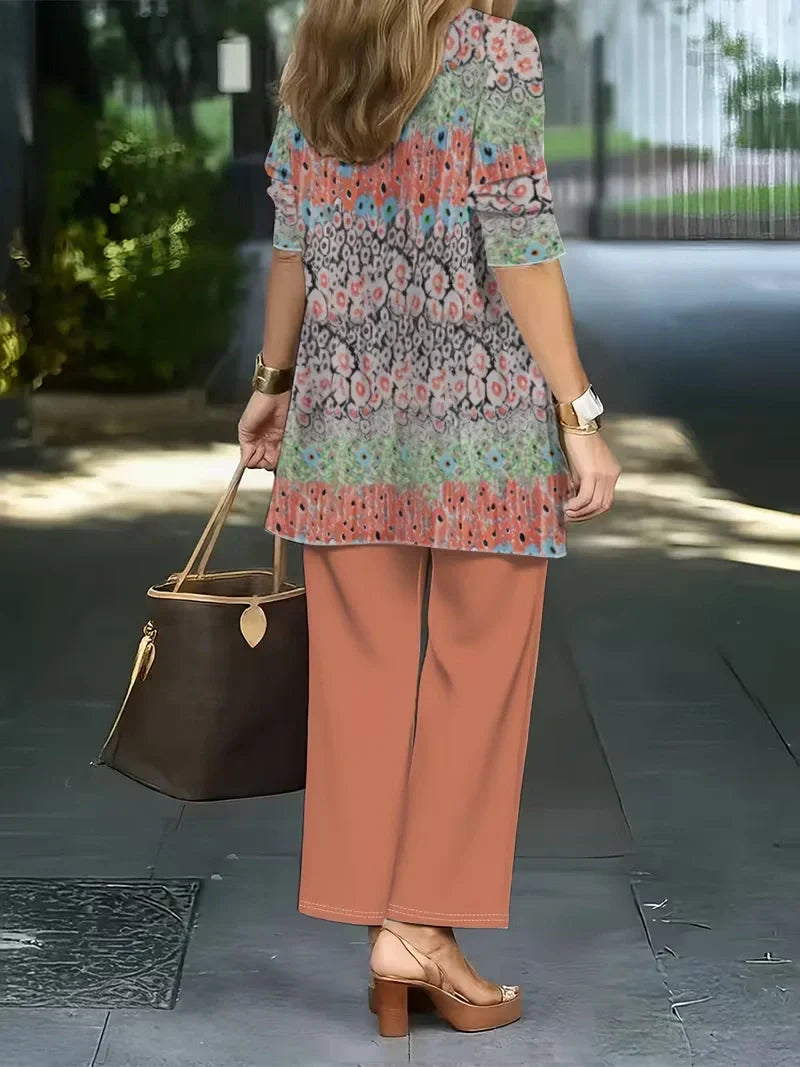 Floral Embroidered 3 Piece Linen Co-ord Set for Women — Jacket Vest and Wide Leg Pants