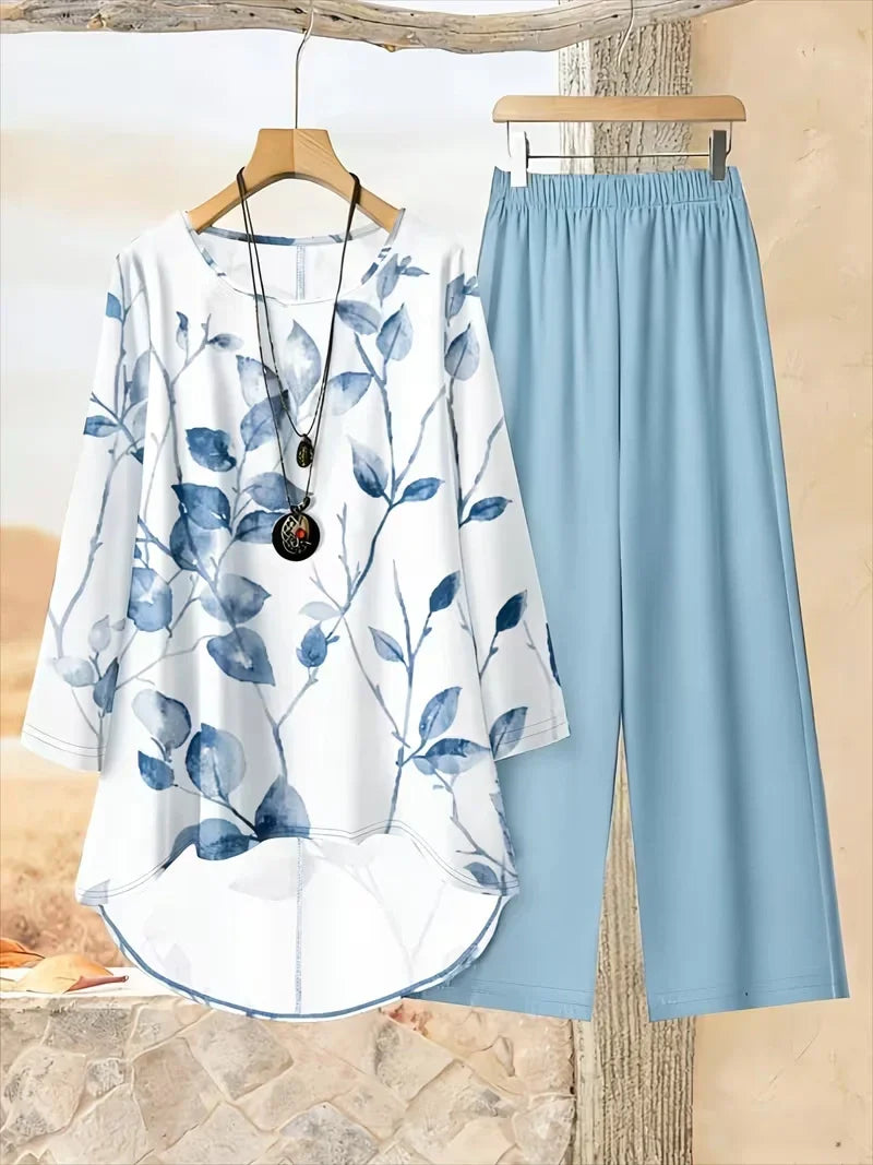 Effortless Breeze Floral Co-Ord Set (Top + Pants) – Plus Size Comfort Wear