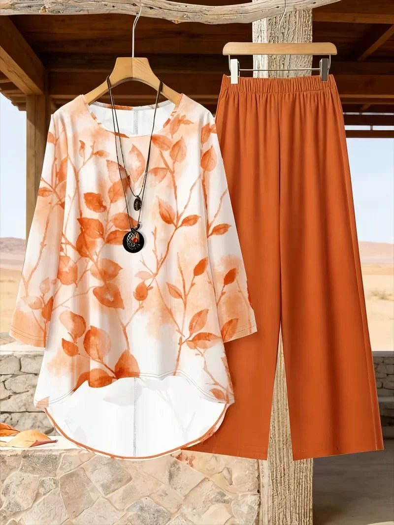 Effortless Breeze Floral Co-Ord Set (Top + Pants) – Plus Size Comfort Wear