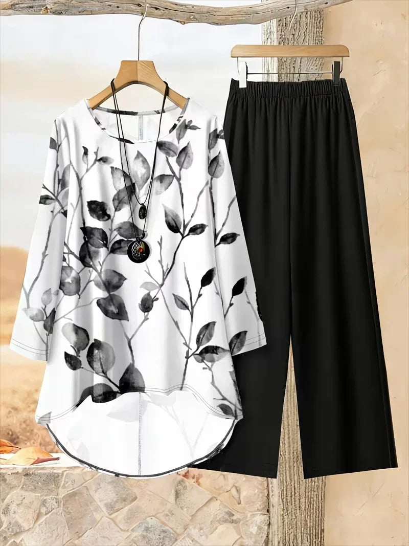 Effortless Breeze Floral Co-Ord Set (Top + Pants) – Plus Size Comfort Wear
