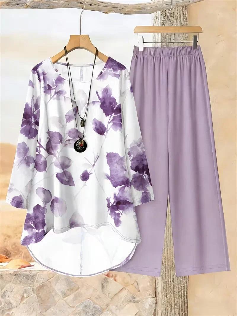 Effortless Breeze Floral Co-Ord Set (Top + Pants) – Plus Size Comfort Wear