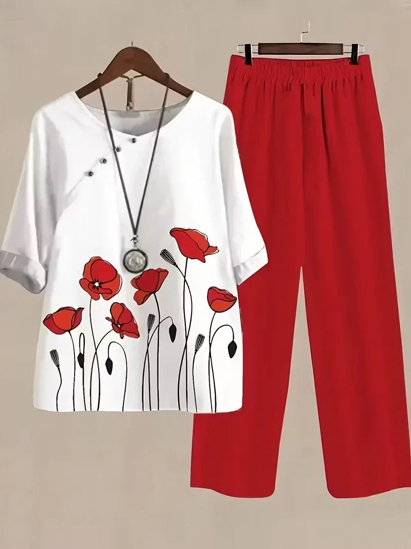 Breathable Floral Top & Pants Set – Perfect Summer Outfit