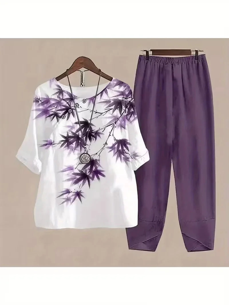 Breathable Floral Top & Pants Set – Perfect Summer Outfit