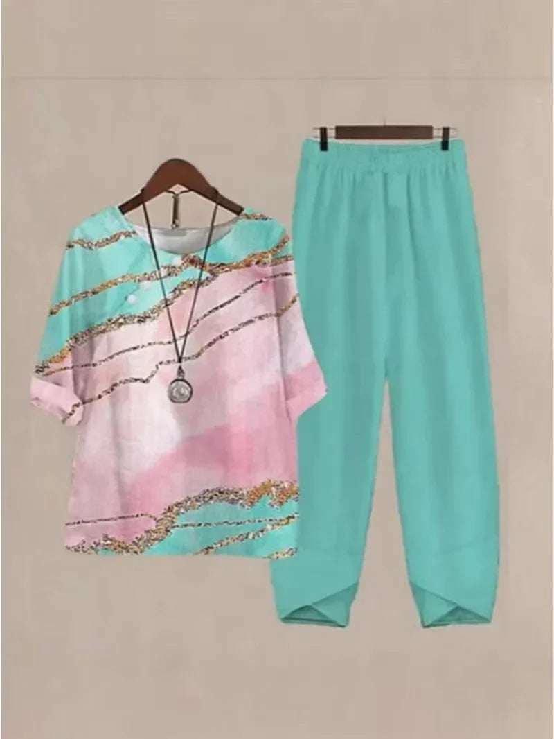 Breathable Floral Top & Pants Set – Perfect Summer Outfit