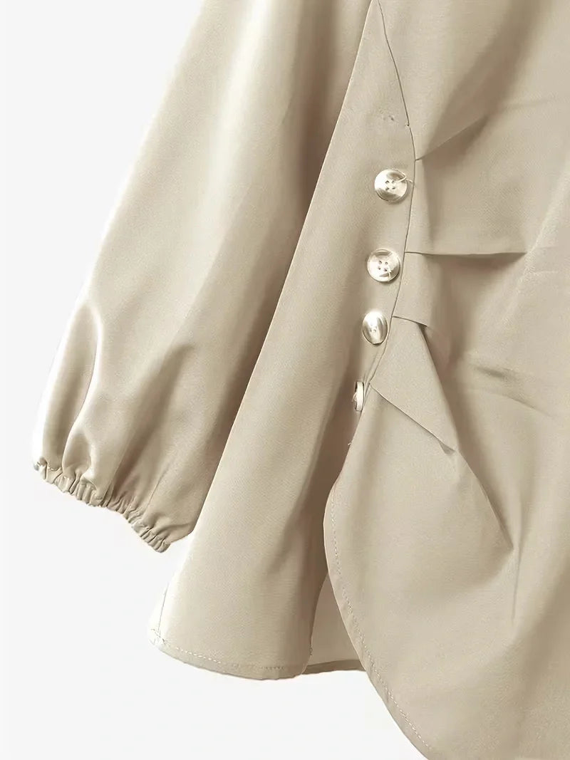 Effortless Everyday Elegance — Ruffle Blouse and Pleated Skirt Coord Set for Women