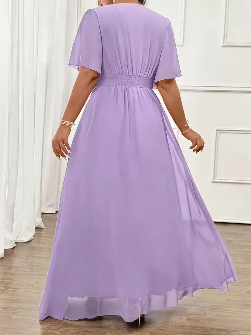 Flowy Flutter Sleeve Maxi Dress for Women — Elegant Plus Size Evening Gown