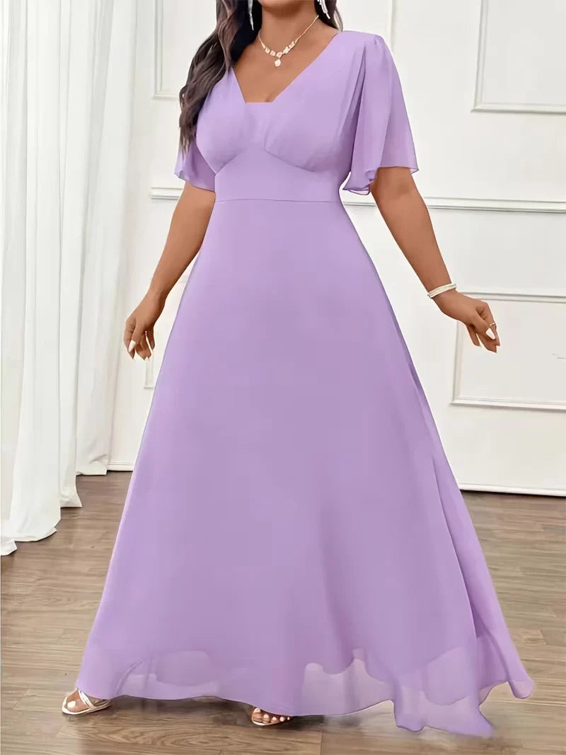 Flowy Flutter Sleeve Maxi Dress for Women — Elegant Plus Size Evening Gown