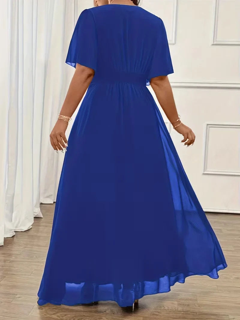 Flowy Flutter Sleeve Maxi Dress for Women — Elegant Plus Size Evening Gown