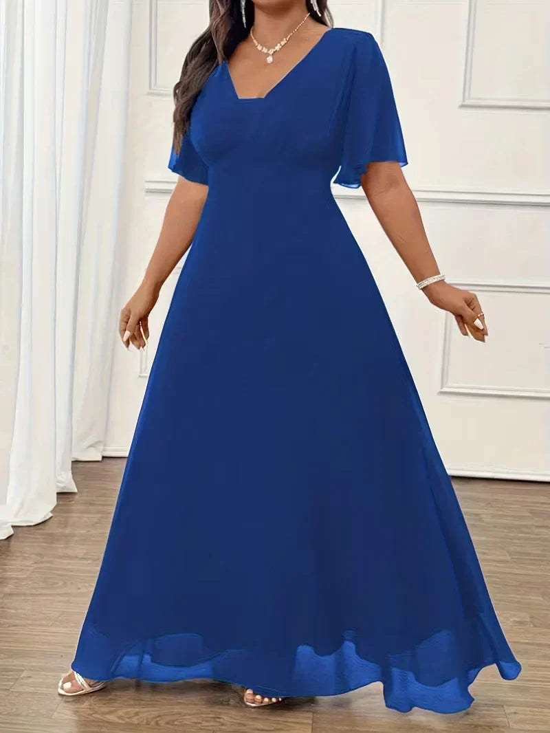 Flowy Flutter Sleeve Maxi Dress for Women — Elegant Plus Size Evening Gown