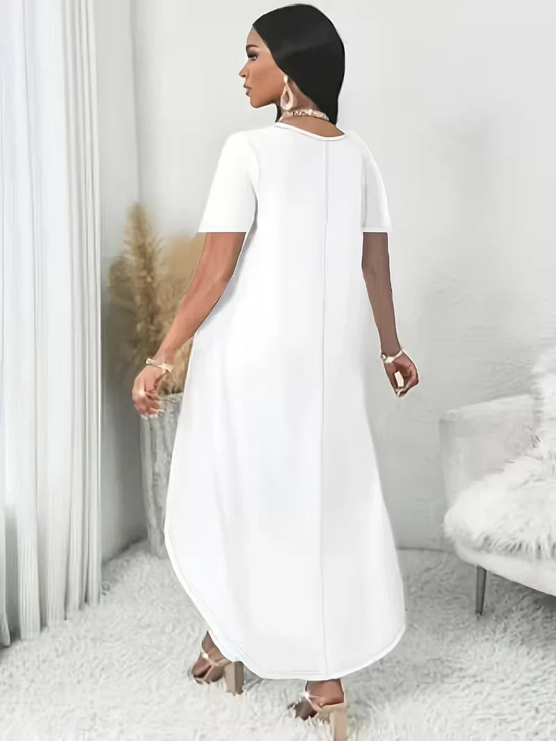 Irregular Hem Longline Top and Wide Leg Pants Set for Women — Plus Size Two Tone Co-ord