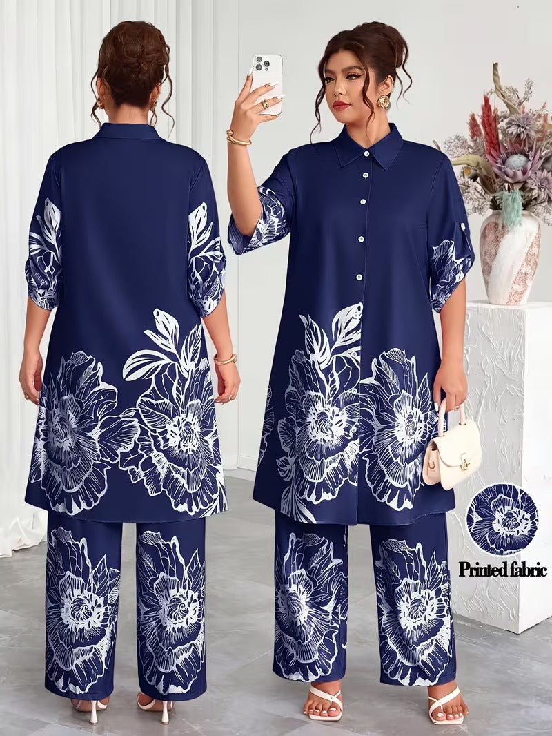 Plus Size Elegant Printed Co-Ord Set