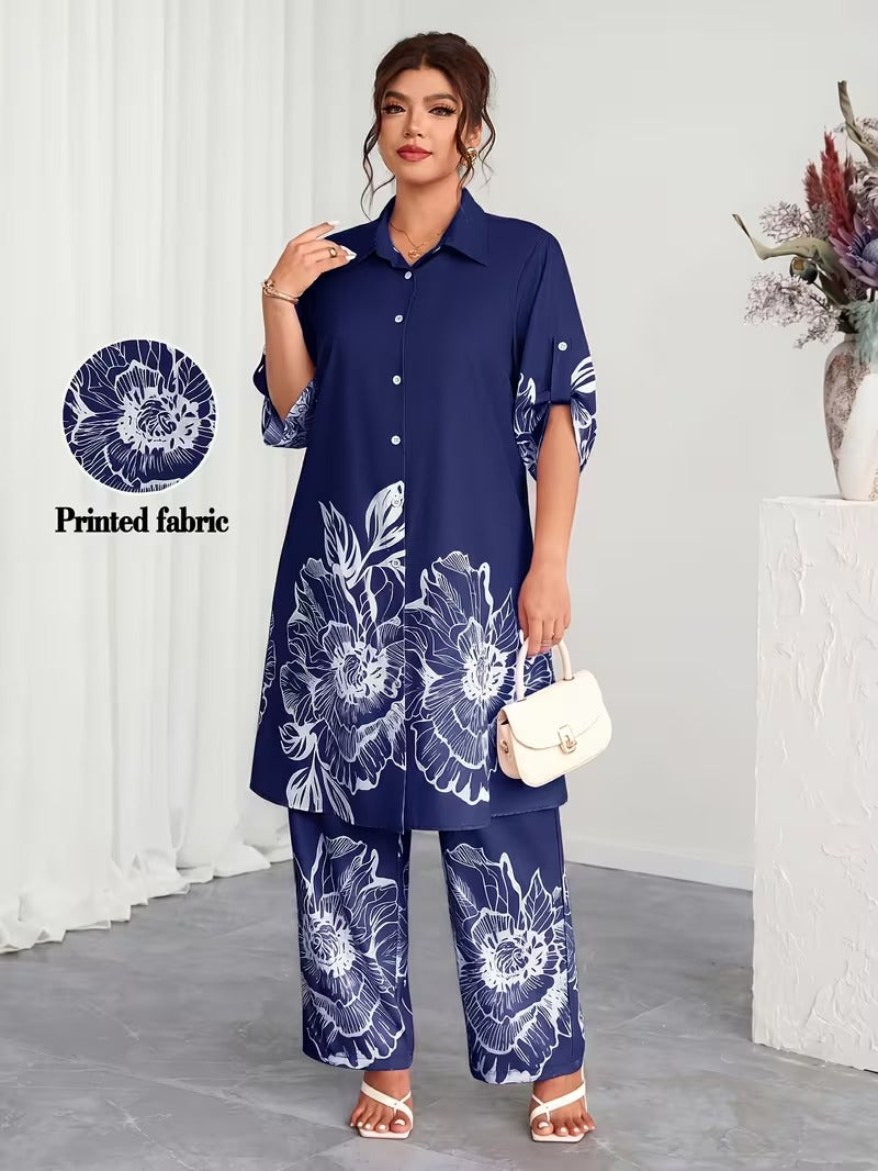 Plus Size Elegant Printed Co-Ord Set