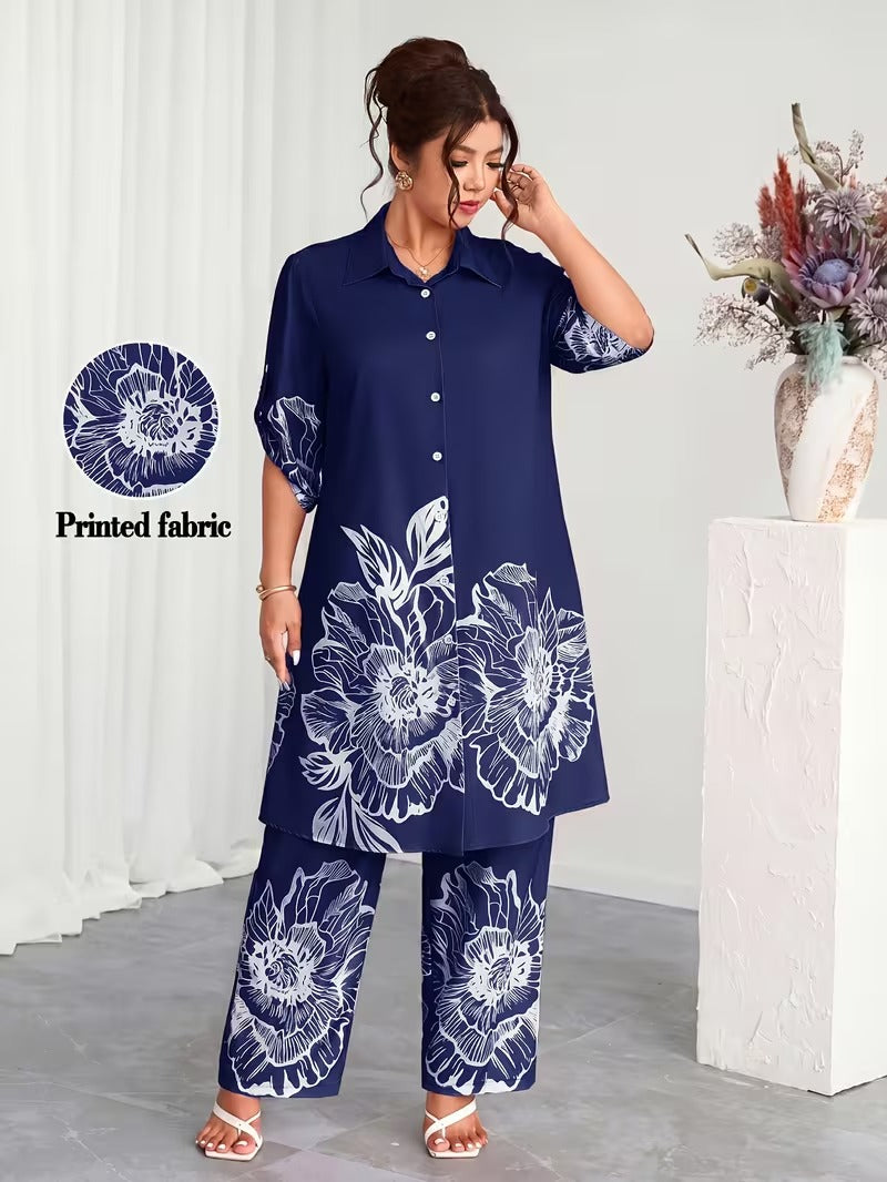 Plus Size Elegant Printed Co-Ord Set