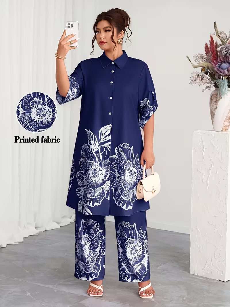 Plus Size Elegant Printed Co-Ord Set