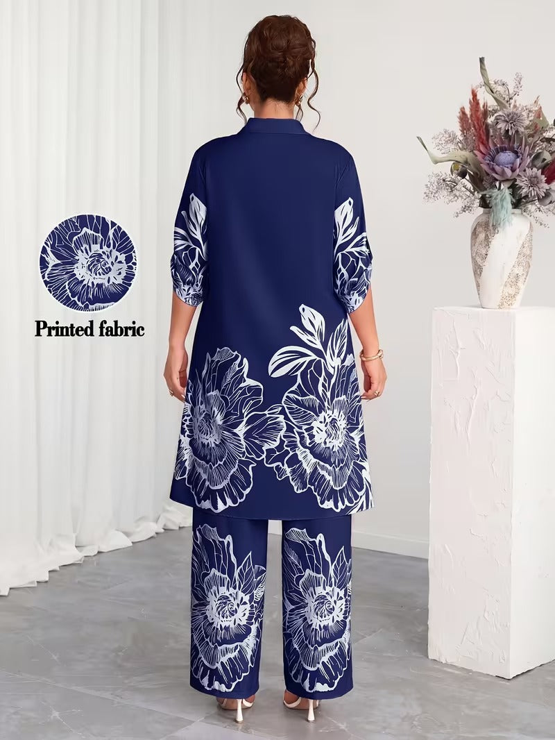 Plus Size Elegant Printed Co-Ord Set