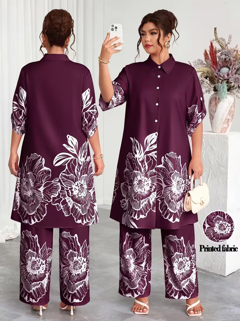 Plus Size Elegant Printed Co-Ord Set