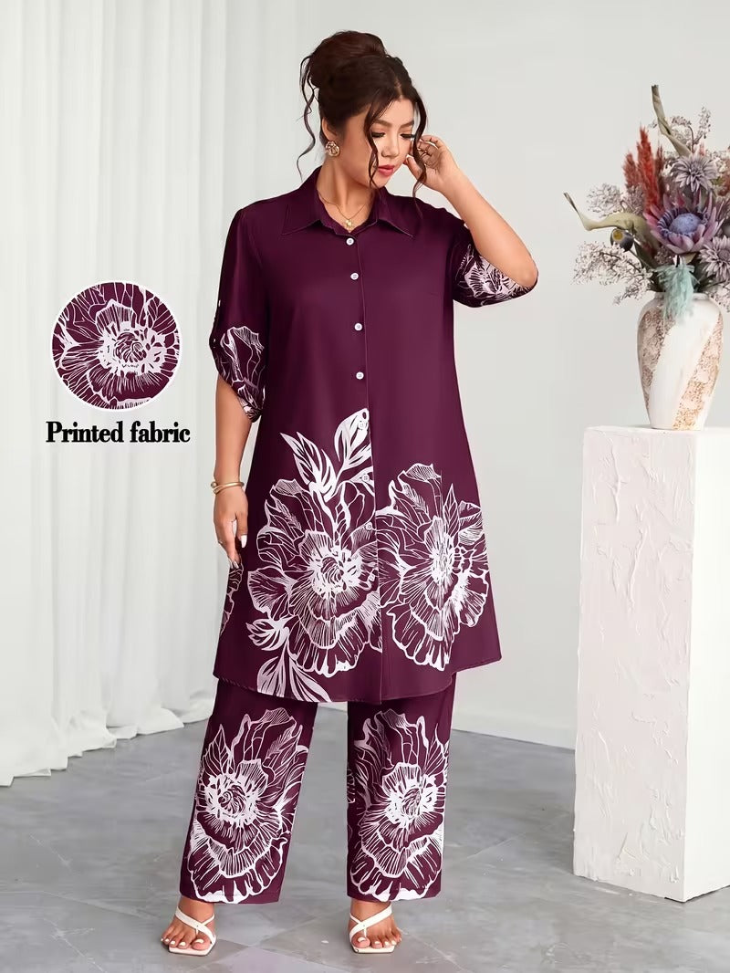 Plus Size Elegant Printed Co-Ord Set