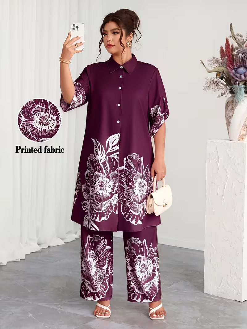 Plus Size Elegant Printed Co-Ord Set