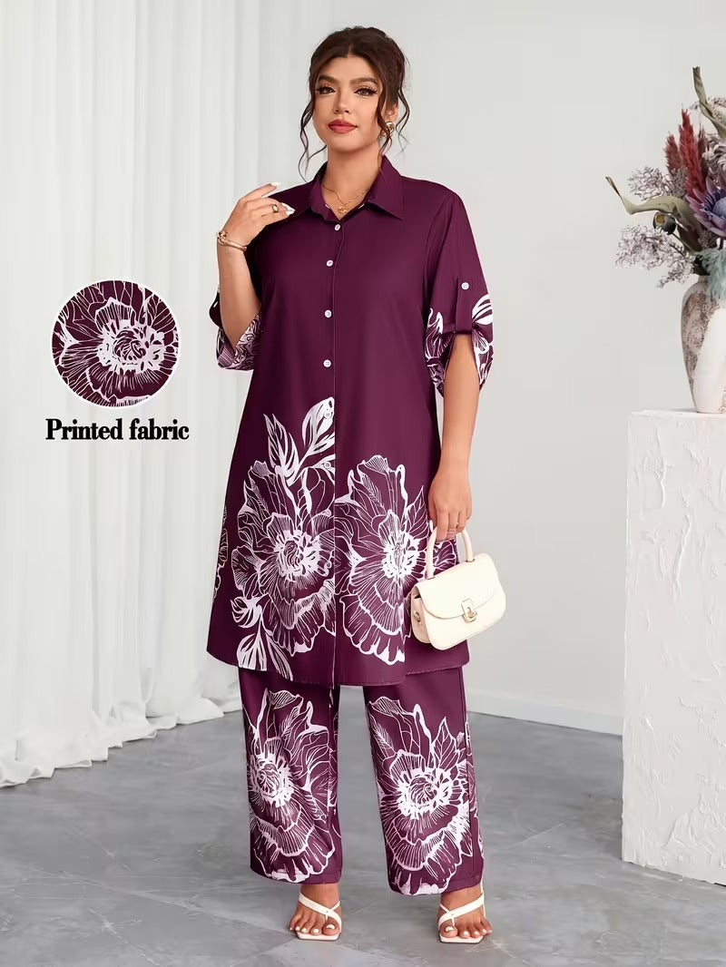 Plus Size Elegant Printed Co-Ord Set