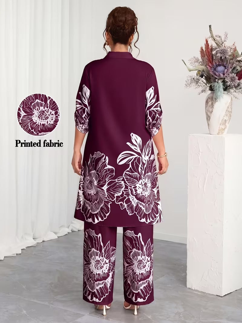 Plus Size Elegant Printed Co-Ord Set