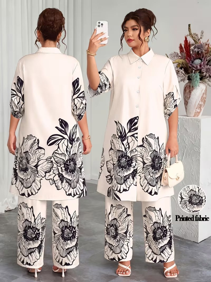 Plus Size Elegant Printed Co-Ord Set
