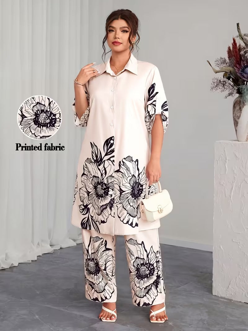 Plus Size Elegant Printed Co-Ord Set