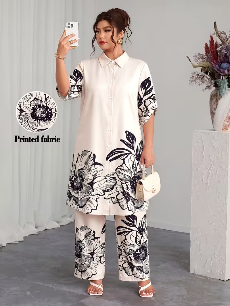 Plus Size Elegant Printed Co-Ord Set