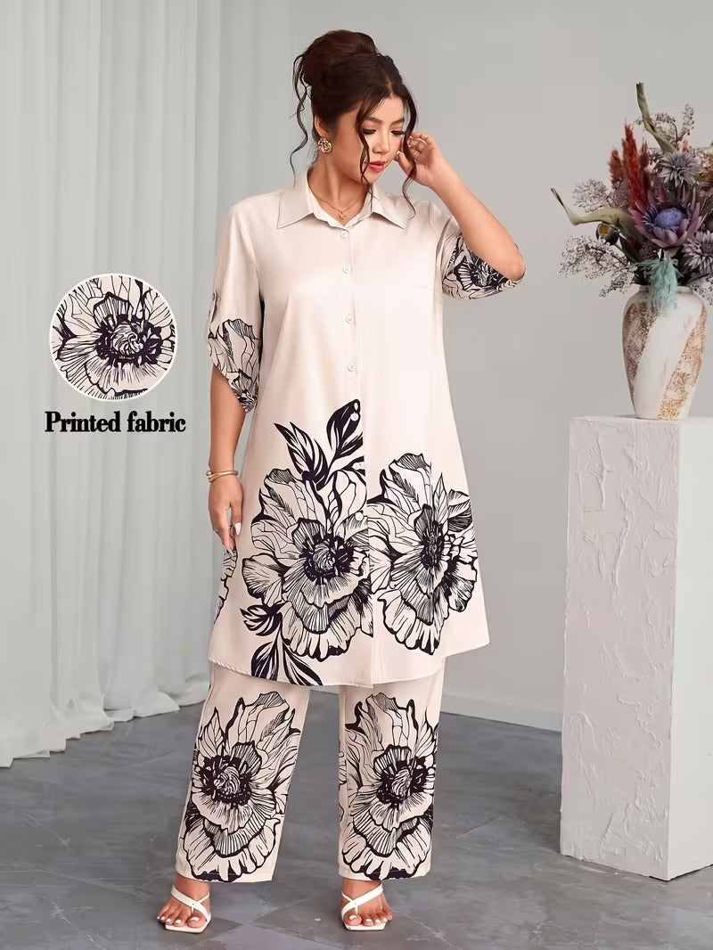 Plus Size Elegant Printed Co-Ord Set