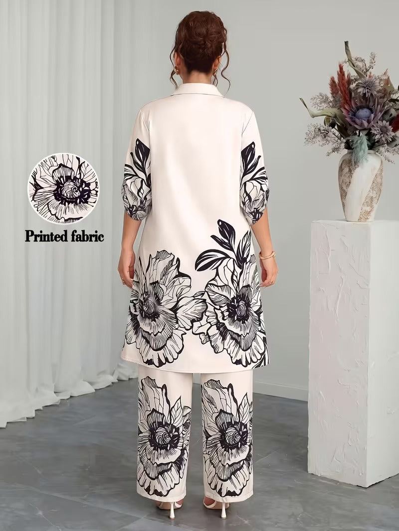 Plus Size Elegant Printed Co-Ord Set