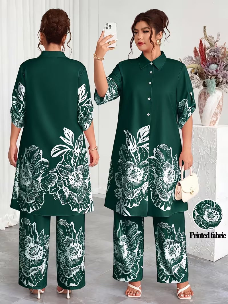 Plus Size Elegant Printed Co-Ord Set