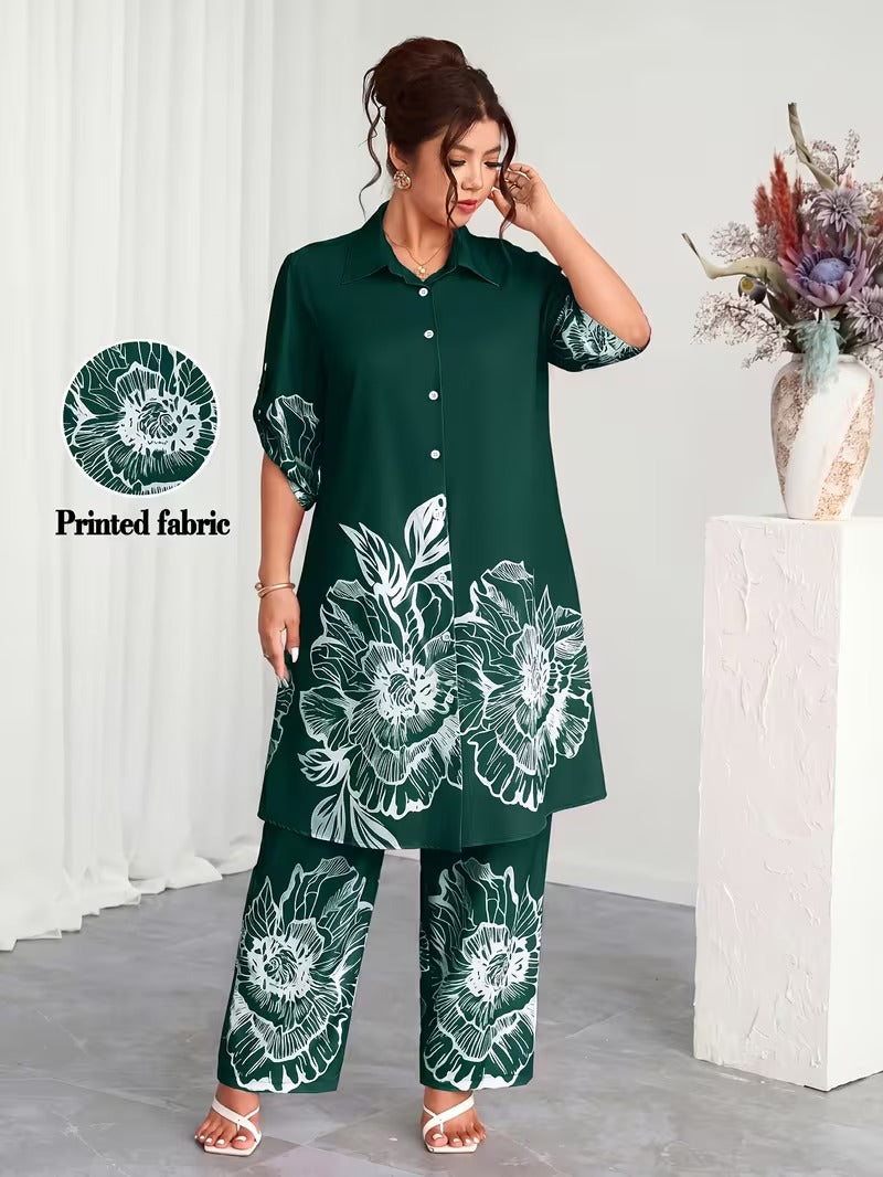 Plus Size Elegant Printed Co-Ord Set