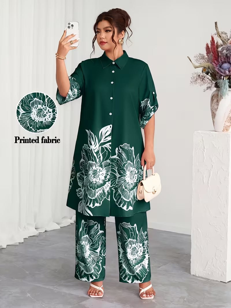 Plus Size Elegant Printed Co-Ord Set