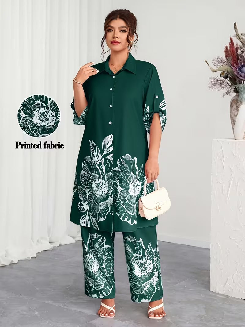 Plus Size Elegant Printed Co-Ord Set