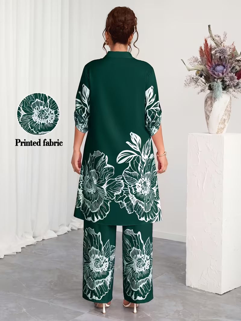 Plus Size Elegant Printed Co-Ord Set