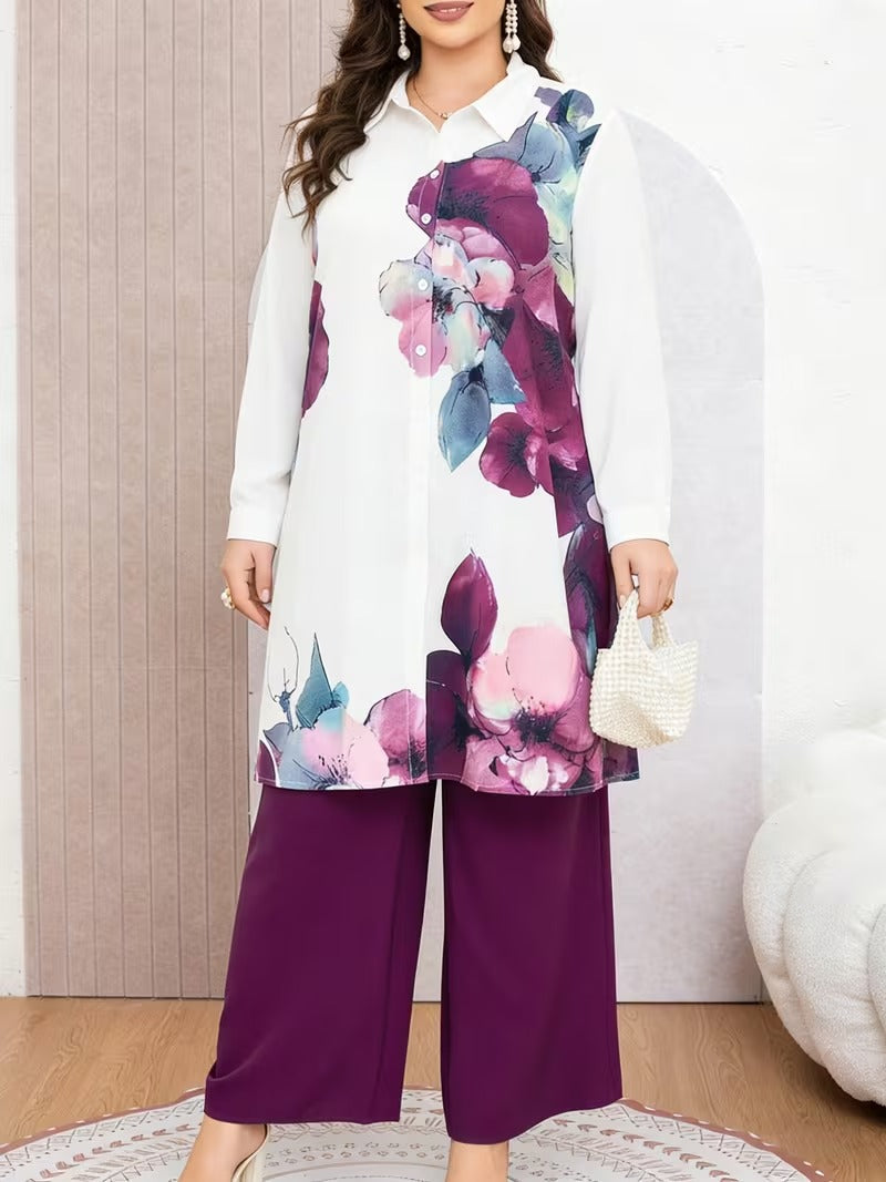 Plus Size Elegant Printed Co-Ord Set