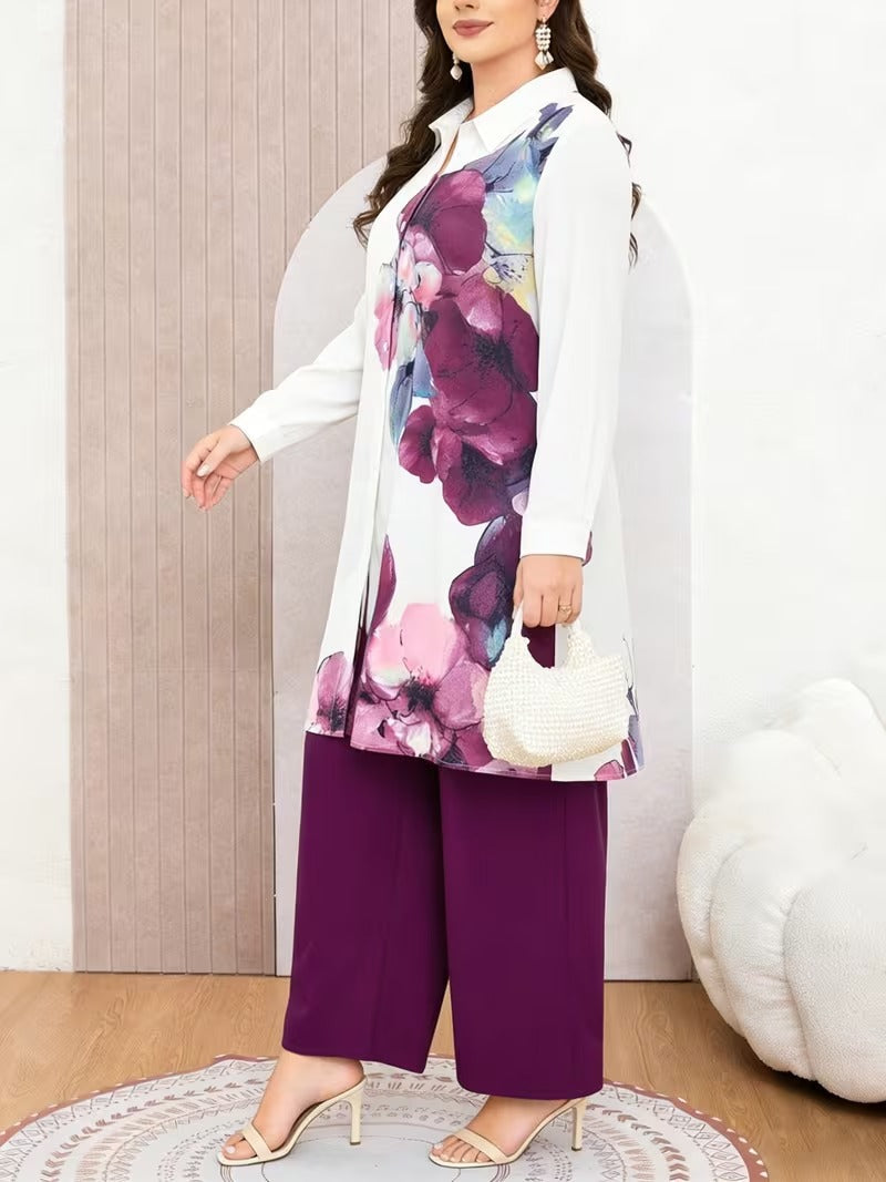 Plus Size Elegant Printed Co-Ord Set
