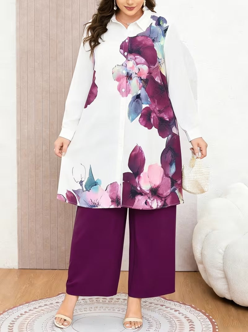 Plus Size Elegant Printed Co-Ord Set