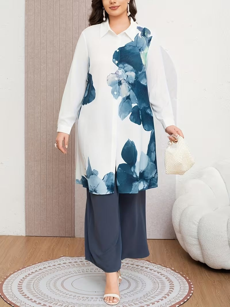 Plus Size Elegant Printed Co-Ord Set