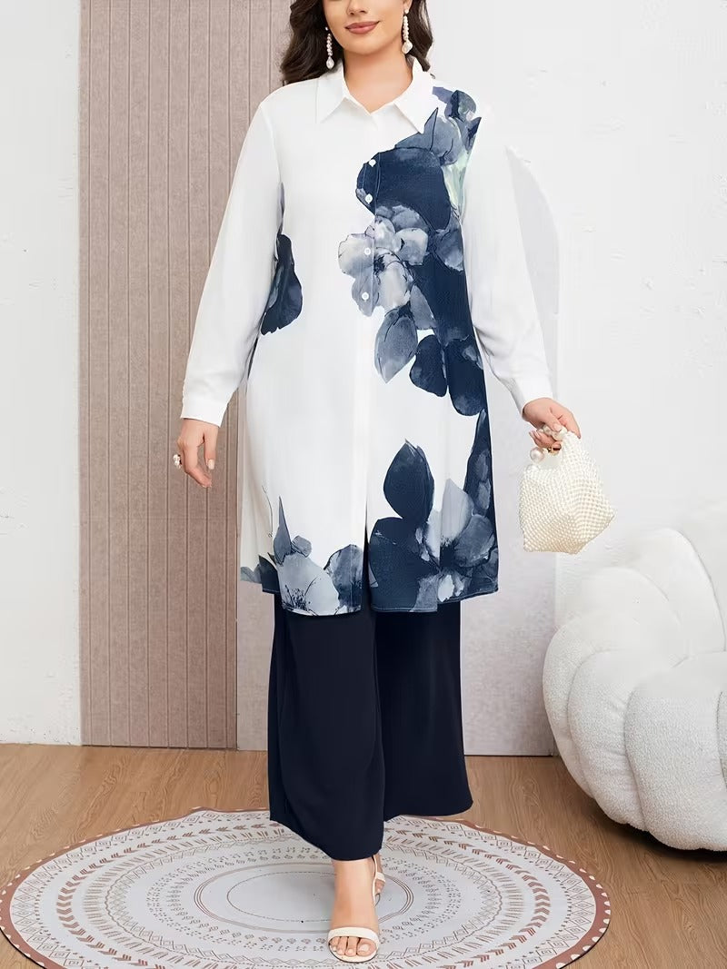 Plus Size Elegant Printed Co-Ord Set