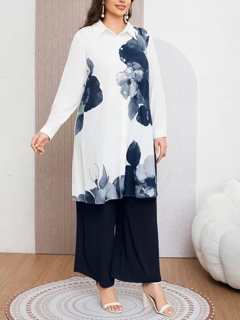 Plus Size Elegant Printed Co-Ord Set