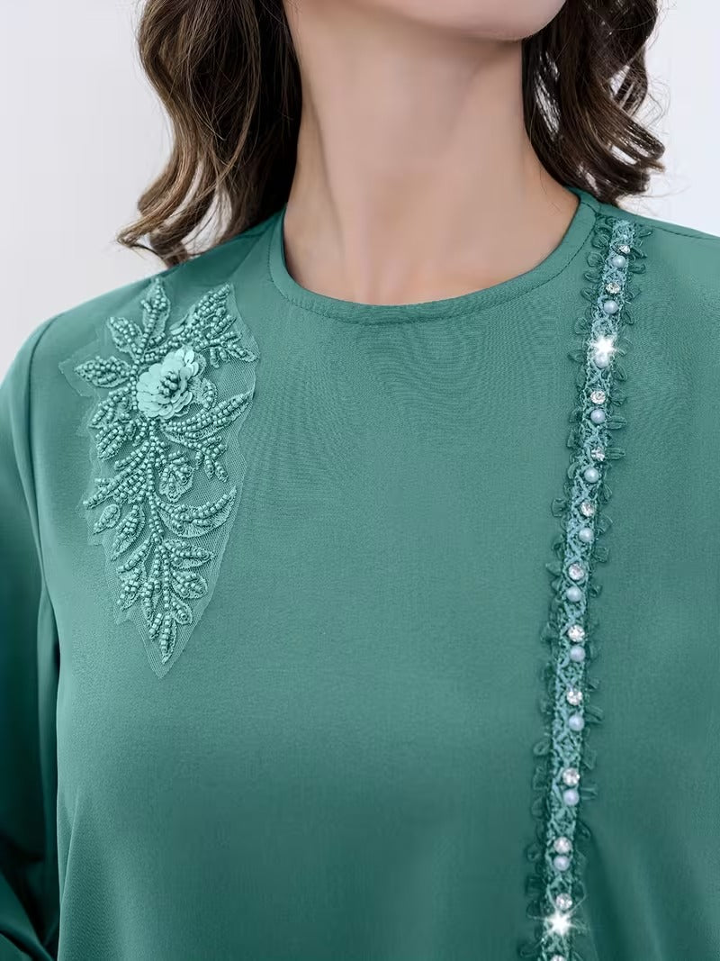 Luxury Floral Embroidered Pants Set